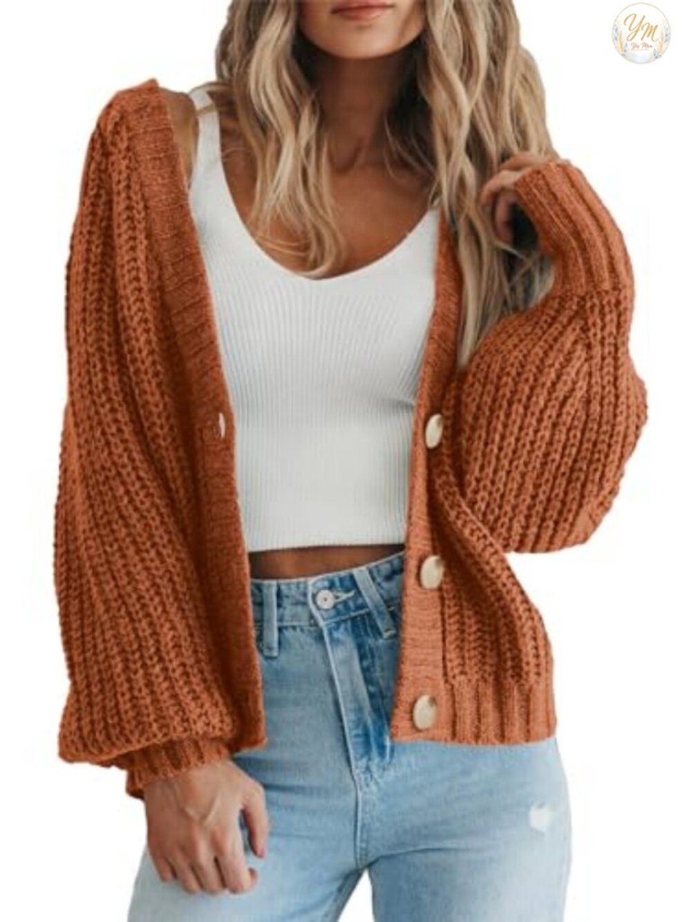 Chunky Knit Open Front Cardigan Long Sleeve V Neck Button Down
